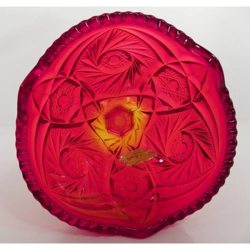 Ruby Red Amberina Compote Kemple Glass‎ SUNBURST Candy Dish